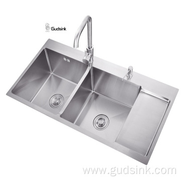 double bowl drainboard kitchen sink